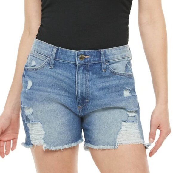 Jennifer Lopez Womens Med Wash High Waist Distressed Jean Shorts Sz 18 NWT